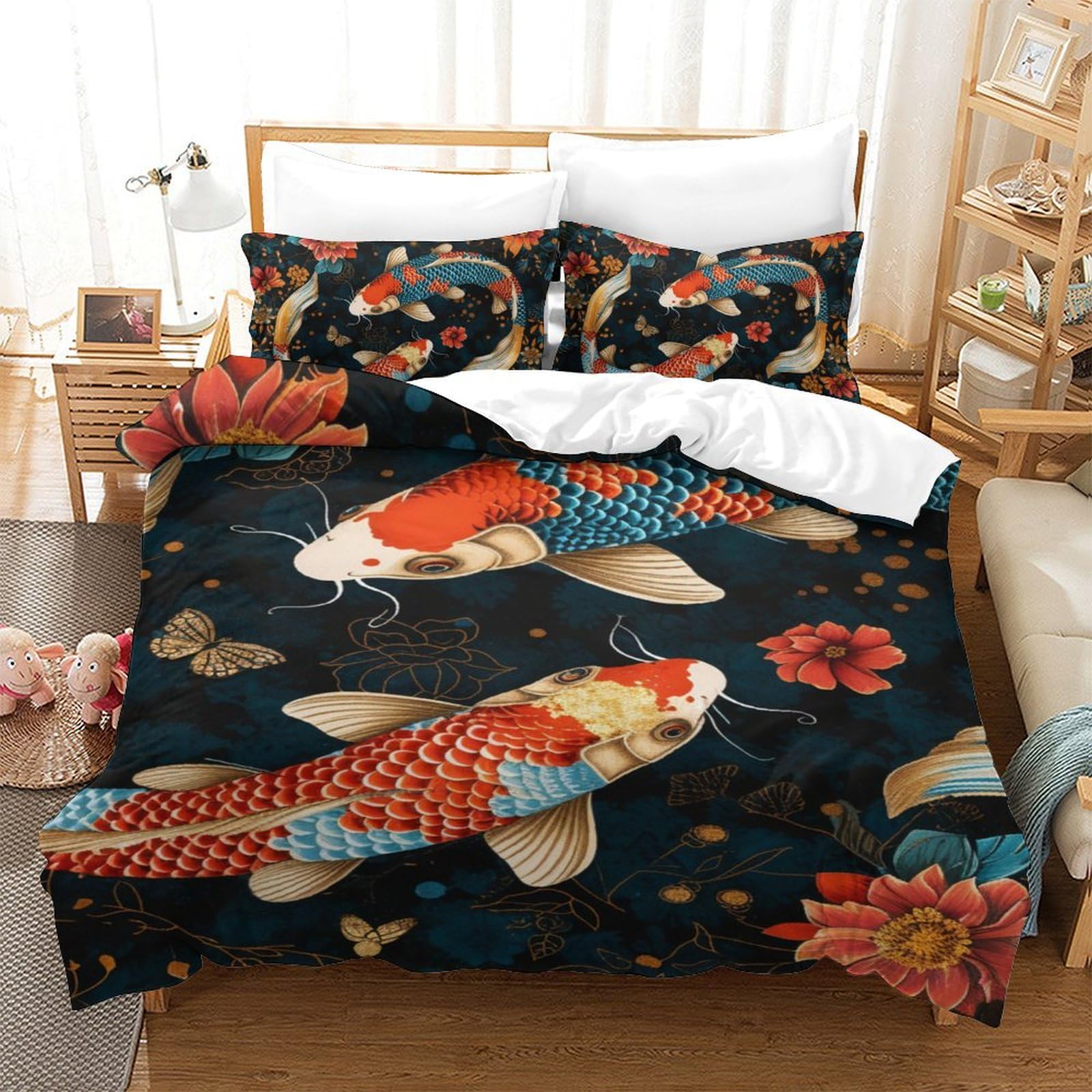 Housse de couette carpe koï pour créer une ambiance zen dans la chambre