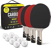 PRO-SPIN Carbon Ping Pong Paddles Set of 4 - ITTF Approved Table Tennis Rackets, 8 Pro 3-Star Balls & Case