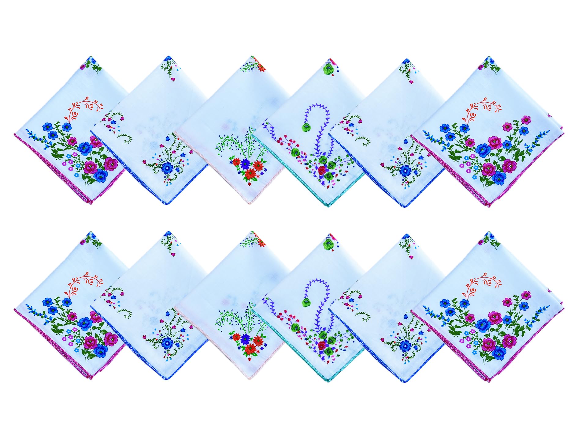 Women'S Multiolor Embroidered Border Floral pattern 100% Pure Cotton Handkerchief | Hanky For Women | Pack of 12-image-10