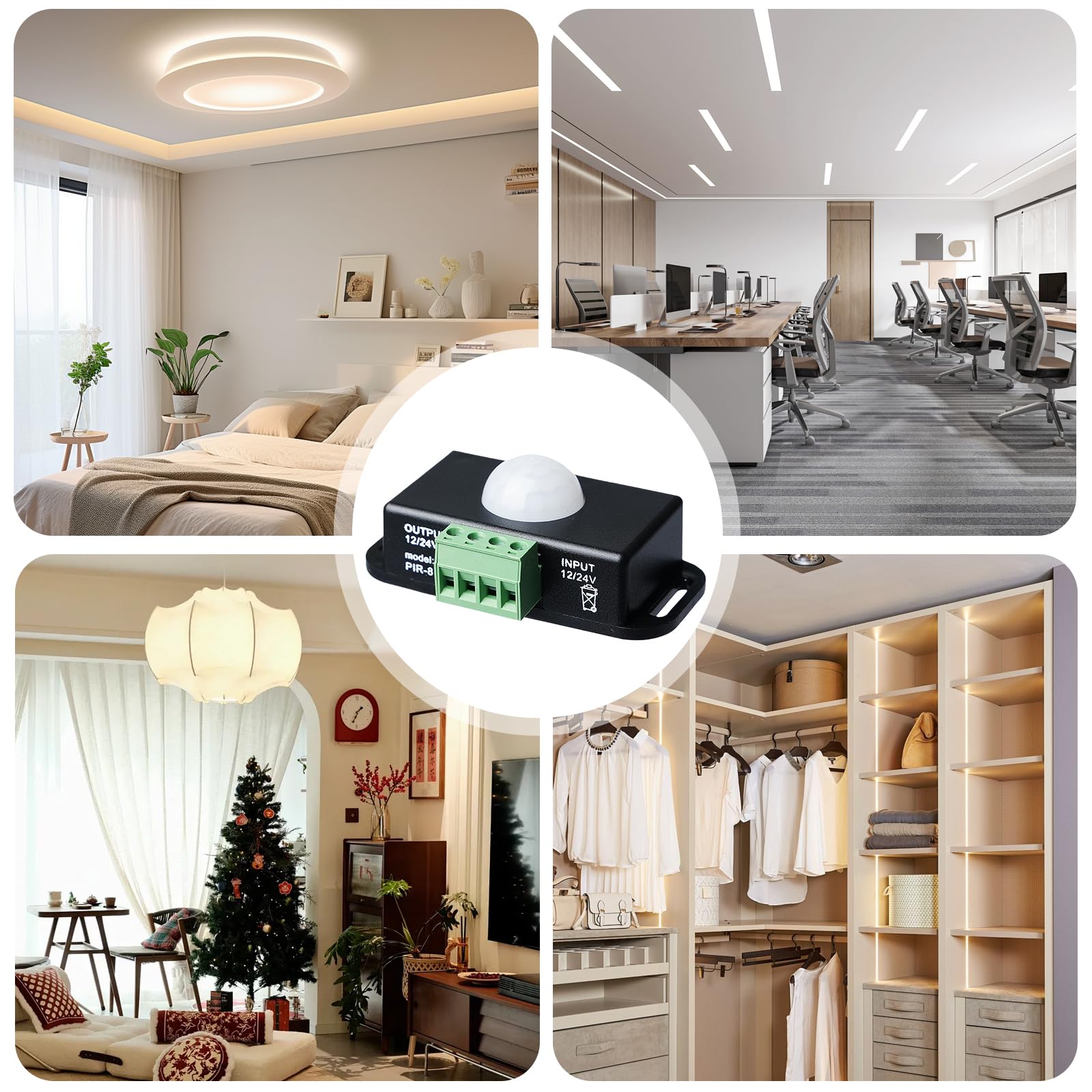 4 Pieza Interruptor con Sensor de Movimiento, Controlador de Interruptor LED con Sensor PIR de 12V/24V para Tiras de Luz LED Flexibles