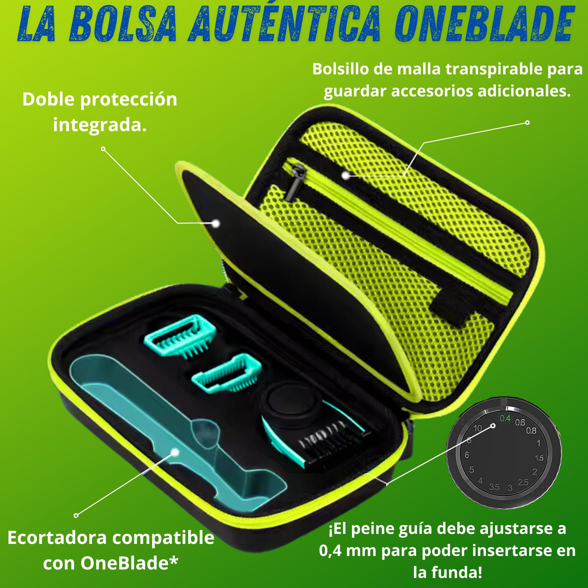 Peine auténtico para Cuchillas One Blade QP2520, QP2530, QP2620, QP2630, QP27xx, QP28xx, con Protector de Piel, Peine Cuerpo, Cepillo (Estuche + Peine de 14 Posiciones)