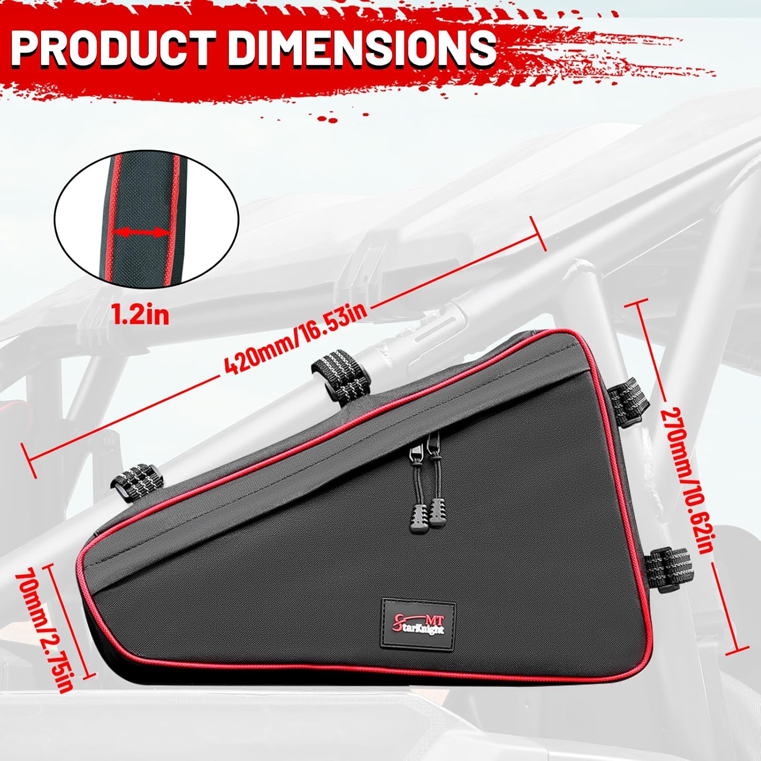 StarknightMT RZR XP 1000 Storage Bags Triangle Side Tool Bags Compatible with 2025 2024 Polaris RZR XP 1000/4 1000 Rear Anti-Roll Frame Mount Corner Bags 2Pcs Organizer for Side by Side Accessories
