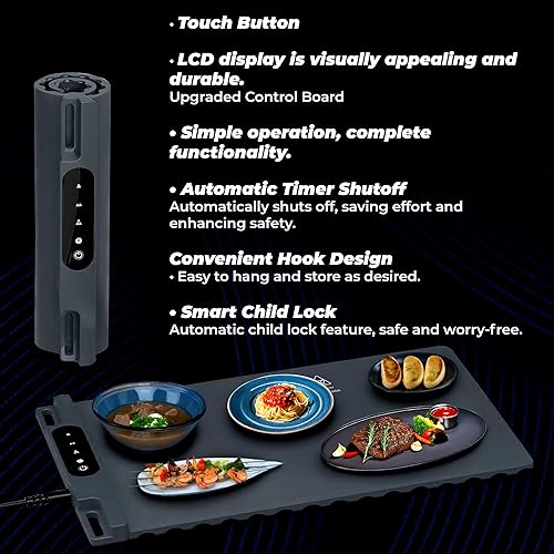Miniatura 8 de OMEO Tapete de calentamiento de alimentos  Bandeja de calentamiento eléctrica con 3 ajustes de temperatura y temporizador de 1 a 4 horas, calentador
