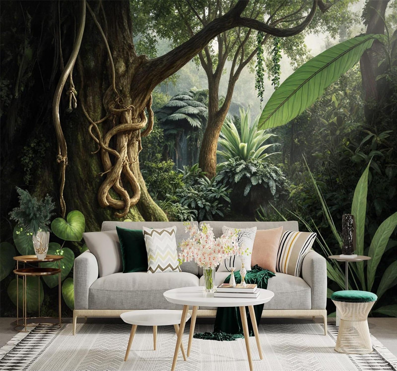 XLMING Lush Green Vines Leaves Forest 3D Wallpaper Premium Textured Silk Study Dining Living Room Bedroom Sofa TV Wall Easy Install-250cm×170cm