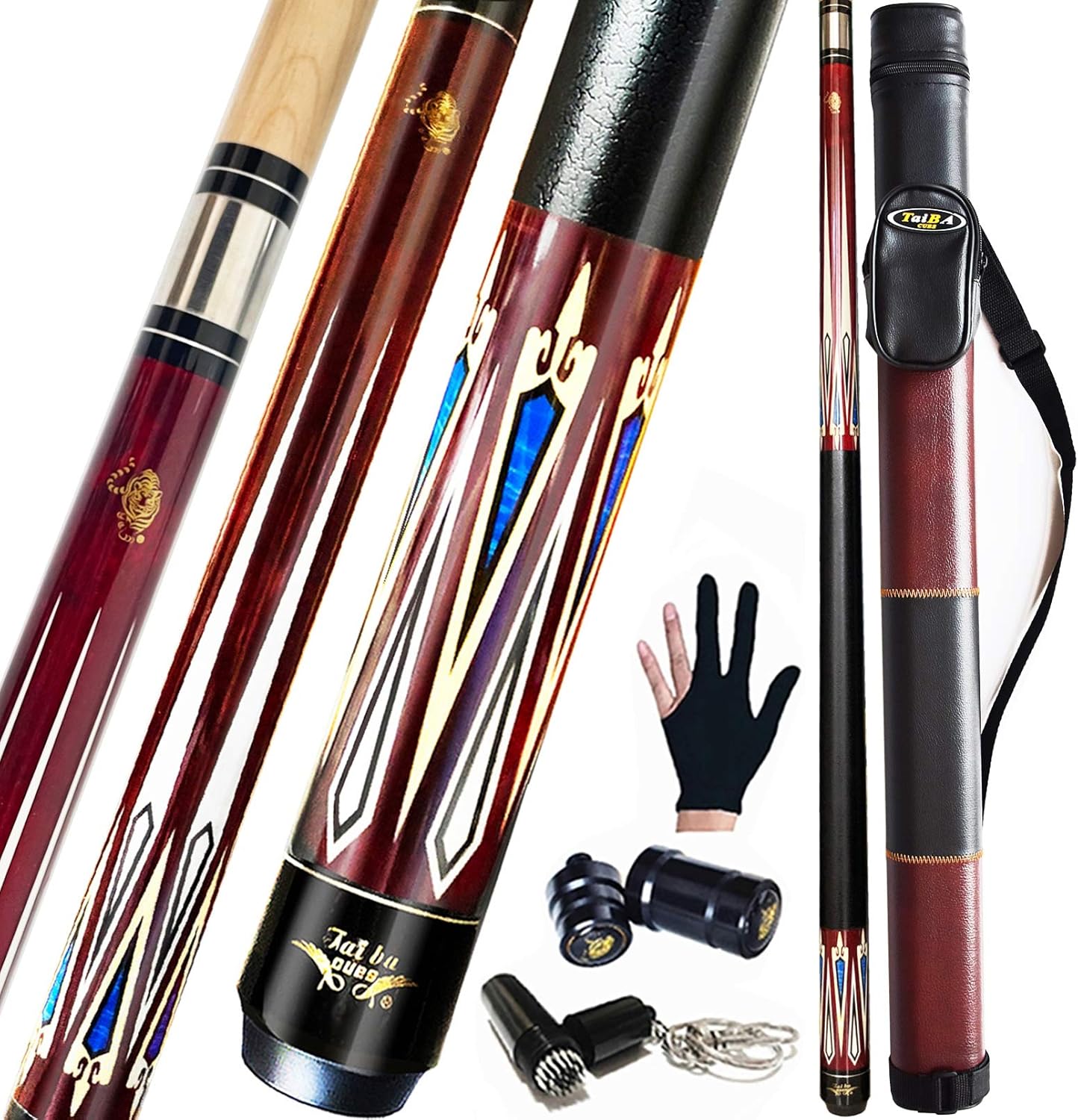 Tai ba cues 2Piece Pool cue Stick + Hard Case, 13mm Tip, 58 Tai ba cues 2Piece Pool cue Stick + Hard Case, 13mm Tip, 58