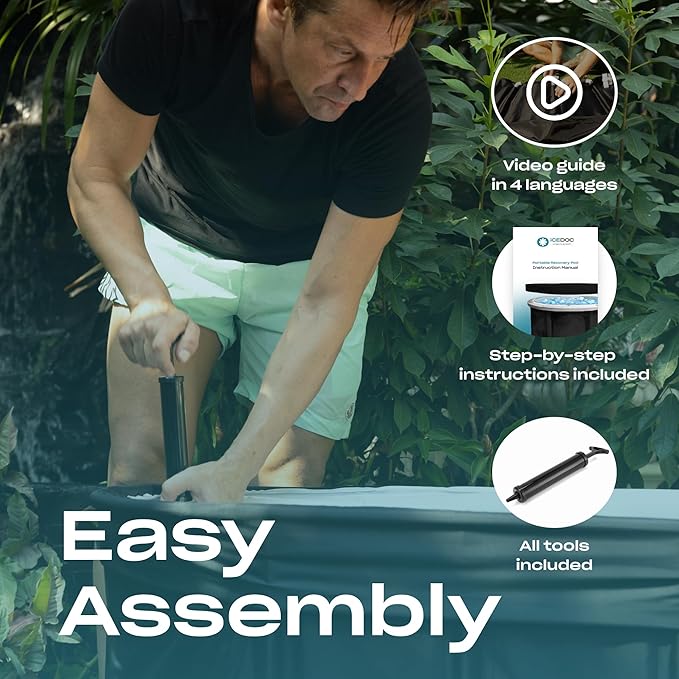 Portable Recovery Pod XL, Cold Plunge Ice Bath Tub for Athletes and Adults, Inflatable Cold Therapy Ice Barrel with Protective Lid Cover, Hooded Bathrobe, Stopwatch, Anti-Slip Mat