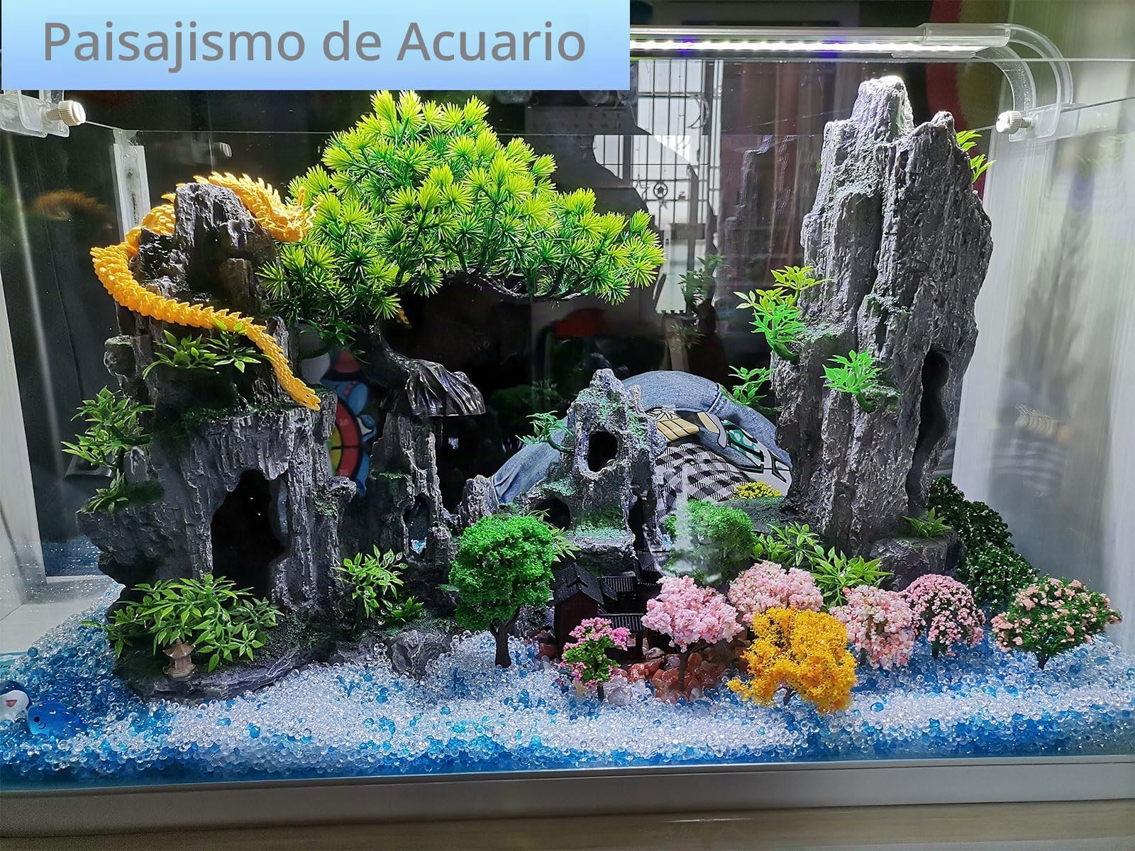 COYOUCO Acuario Vista a la montaña Ornamento de Piedra Árbol Roca Paisaje de Cueva, Gran Ornamento de Acuario Roca Artificial Pecera Decoración,E