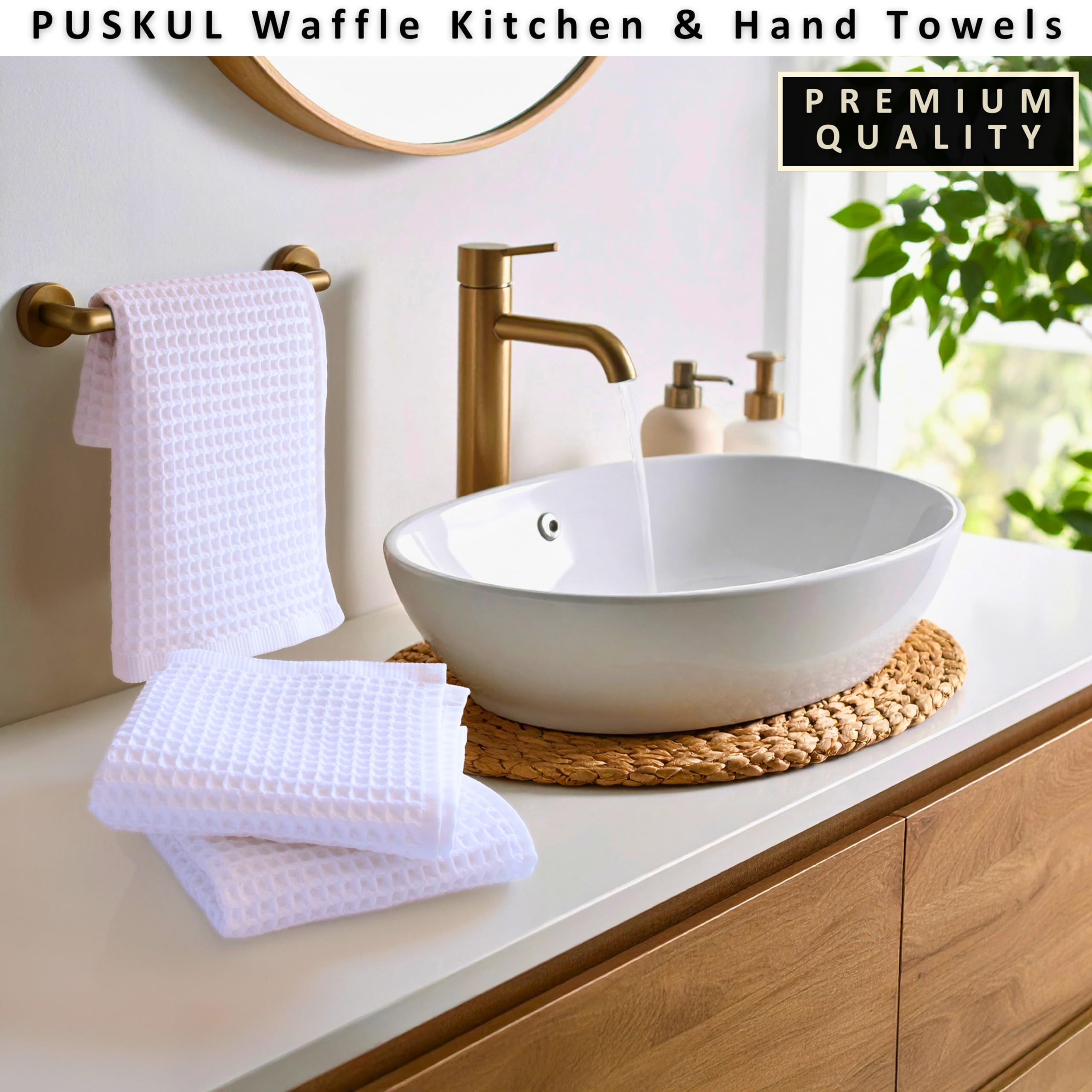 PÜSKÜL - Toallas de cocina de punto gofre, 3 piezas, 100% algodón orgánico turco de primera calidad, ultrasuaves, de secado rápido, absorbentes, sin pelusas, 32 x 16 pulgadas (blanco, 3)