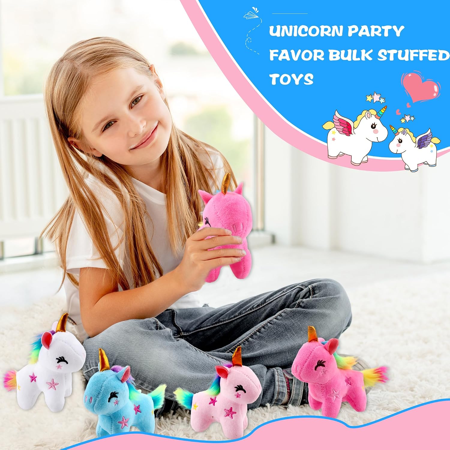 16 Pack Mini Plush Unicorn Toys Small Stuffed Unicorn Cute Plush Keychain Stuffed Animal Toys Bulk for Christmas Birthday Wedding Party Favors, 4 Colors