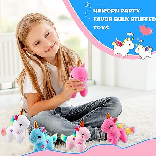 Vista 20 de Paquete de 16 mini juguetes de animales de unicornio de peluche, pequeños juguetes de unicornio de peluche arcoíris a granel para Navidad, Pascua