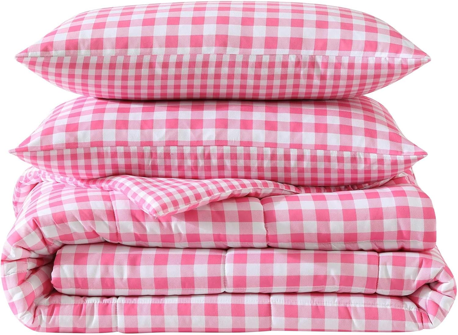 Eddie Bauer Kids - Kids Comforter Set, Super Soft Reversible Toddler Bedding with Matching Sham & Bonus Decorative Pillow, Ideal Girl Room Essentials (Preston Check Pink, Twin)