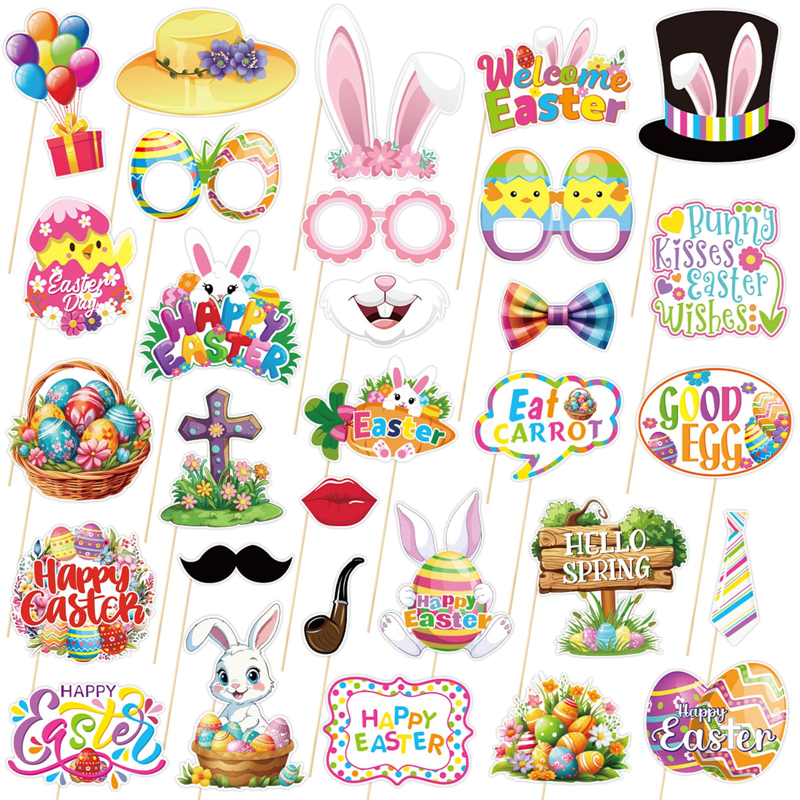 Accessoires photomaton de Pâques lot de 30 pièces pour selfie de printemps