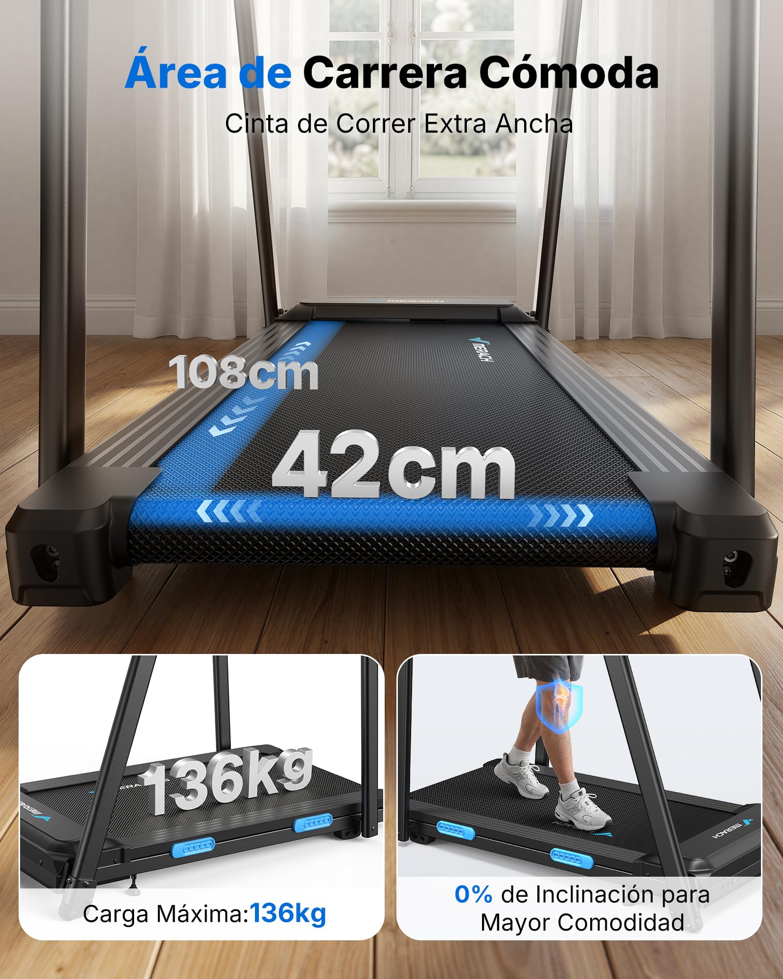 MERACH T12B5 Cinta de Correr con Pasamanos de Seguridad para Mayores