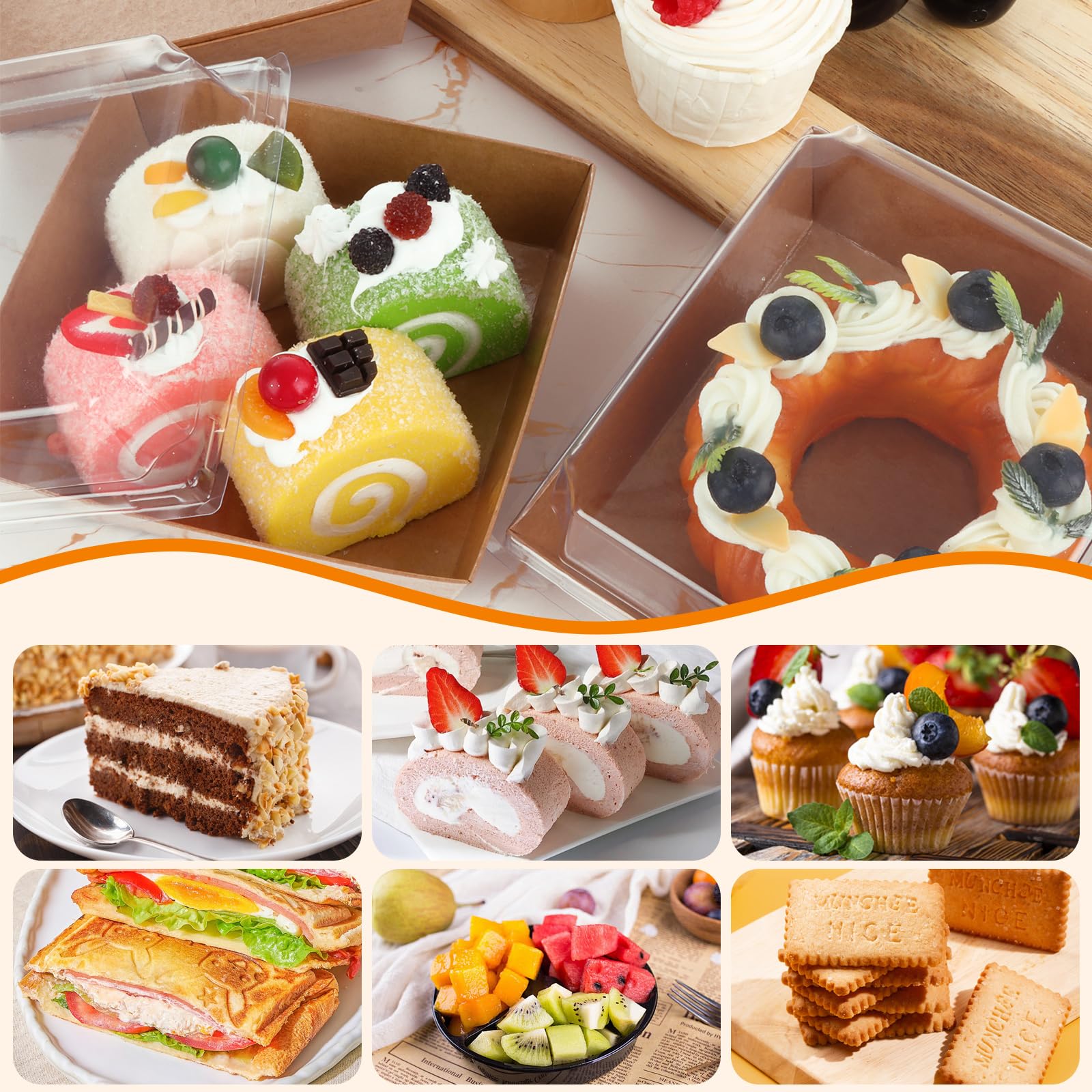75 cajas para rebanadas de pastel con tapas transparentes, cajas para cupcakes, cajas de postre de papel a prueba de aceite, caja cuadrada marrón para postres de panadería, recipientes de