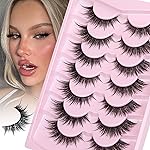 JIMIRE Spiky False Eyelashes Cat Eye Wispy Lashes D-Curly Spiky Manga Lashes Fox Eye Look Faux Mink Lashes with Lash Spikes 7 Pairs Pack