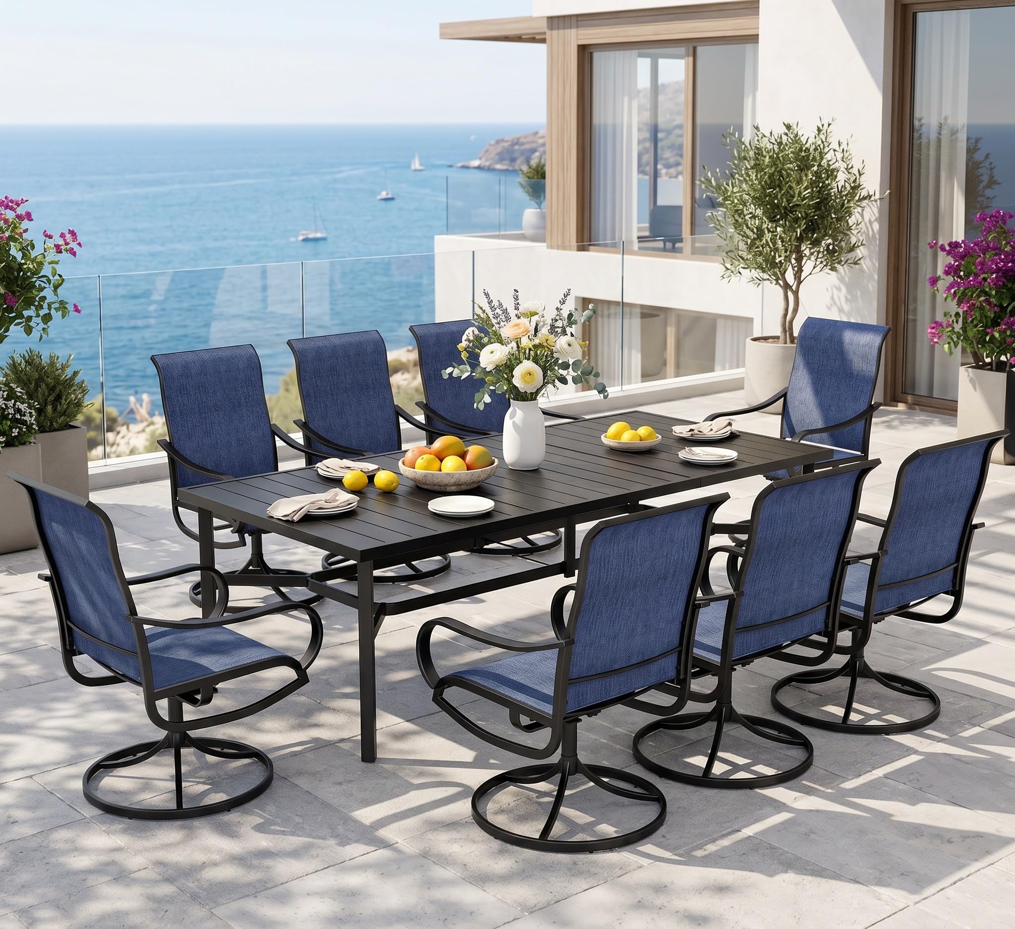 Sophia &amp; William Outdoor Dining Set for 8 w/Swivel Mesh Chairs, Blue
