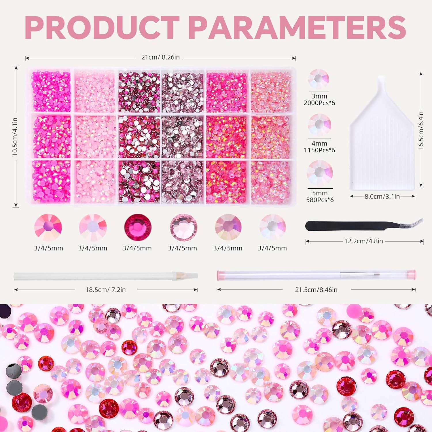 22380 pcs Resin AB Crystals Gemstones, 6 Colors Round Gems for Crafts Makeup Face Clothes Shoes Tumbler DIY Decoration 3/4/5mm (Pink Mix Rhinestones)