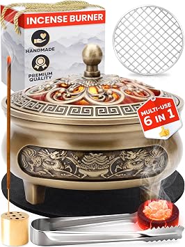 Small Brass Charcoal Incense Burner for Frankincense Resin, Incense Sticks for Home and Church Use Decorative Bakhoor Brass Incense Burner Provides Clean Burning, Aroma and Spiritual Atmosphere