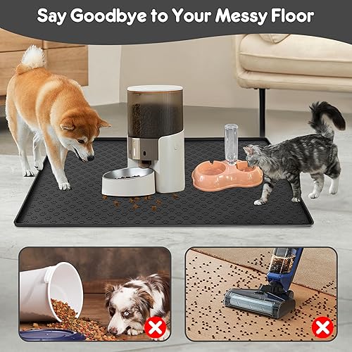 Miniatura 5 de Tapete de comida para perros y gatos, tapete de alimentación para perros y agua, 23.6 x 15.7 pulgadas, tapete de silicona para alimentos para perros