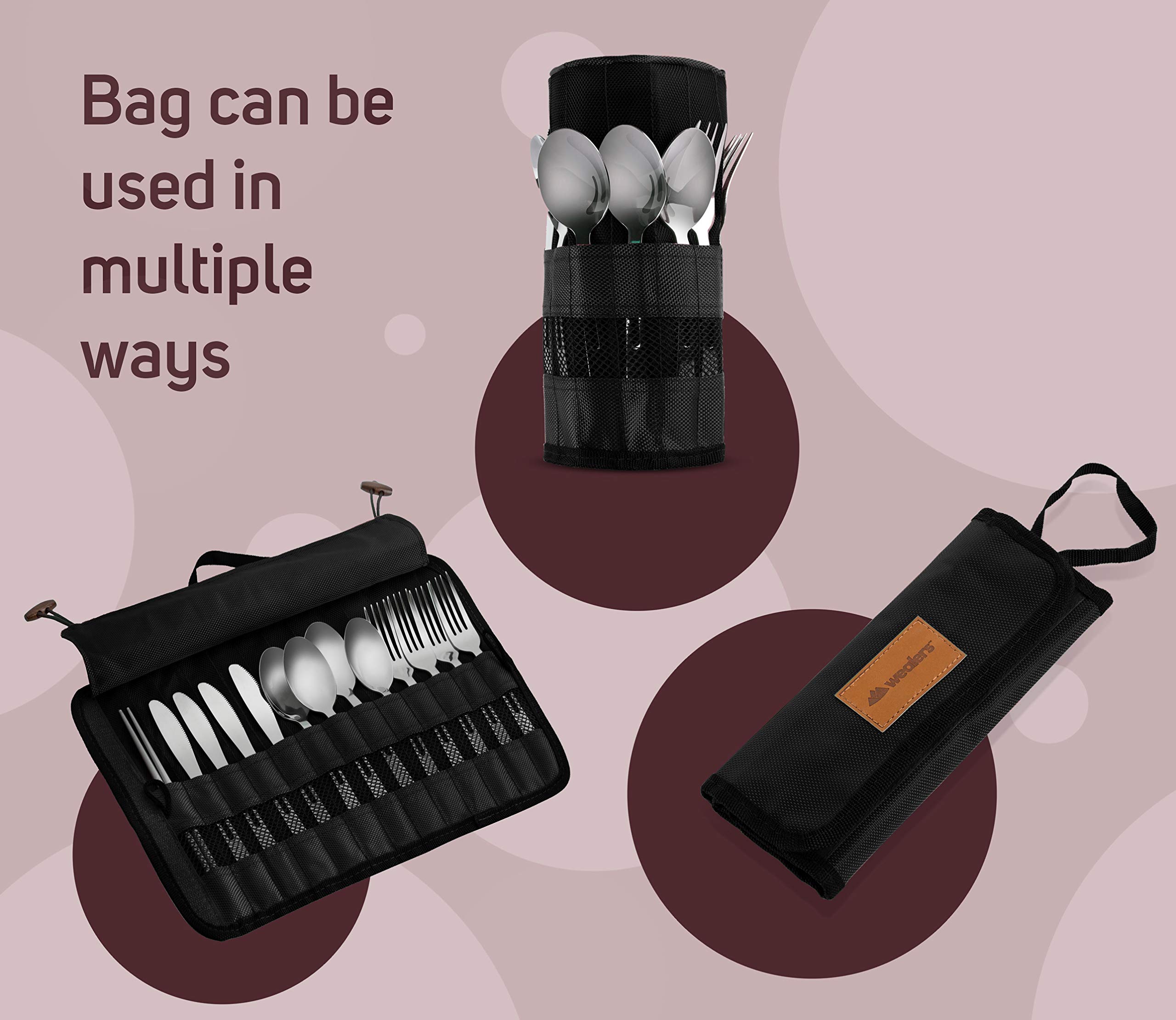 Juego de 13 utensilios de cocina de acero inoxidable con funda de viaje para acampada, senderismo, barbacoas, incluye tenedores, cucharas, cuchillos y palillos de nailon