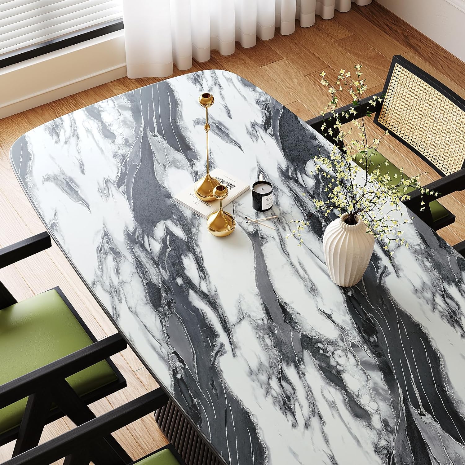 VaryPaper 32" x 118" Wide Black and White Marble Contact Paper for Countertops Waterproof Kitchen Wallpaper Peel and Stick Table Top Removable Self Adhesive Marble Vinyl Wrap for Cabinets Desk Counter