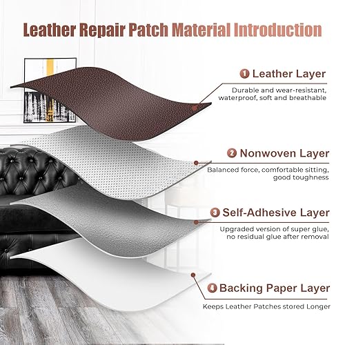 Miniatura 4 de NZDWZDN Parche de reparación de cuero autoadhesivo de 3.74 x 59 pulgadas, kit de reparación de cuero para muebles, cinta de reparación de cuero,