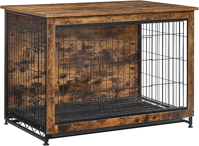Cage d'intérieur pour chien Feandrea, niche moderne jusqu'à 32 kg, plateau amovible, marron rustique