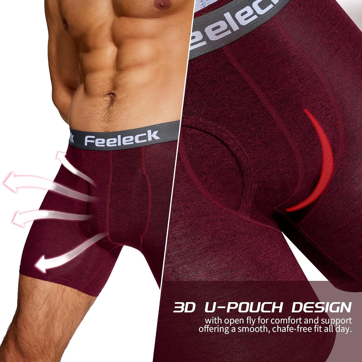 Feeleck Mens underwear Rayon Boxer Briefs 7-Pack Moisture Wicking with Fly Trunks for Man - Image 3