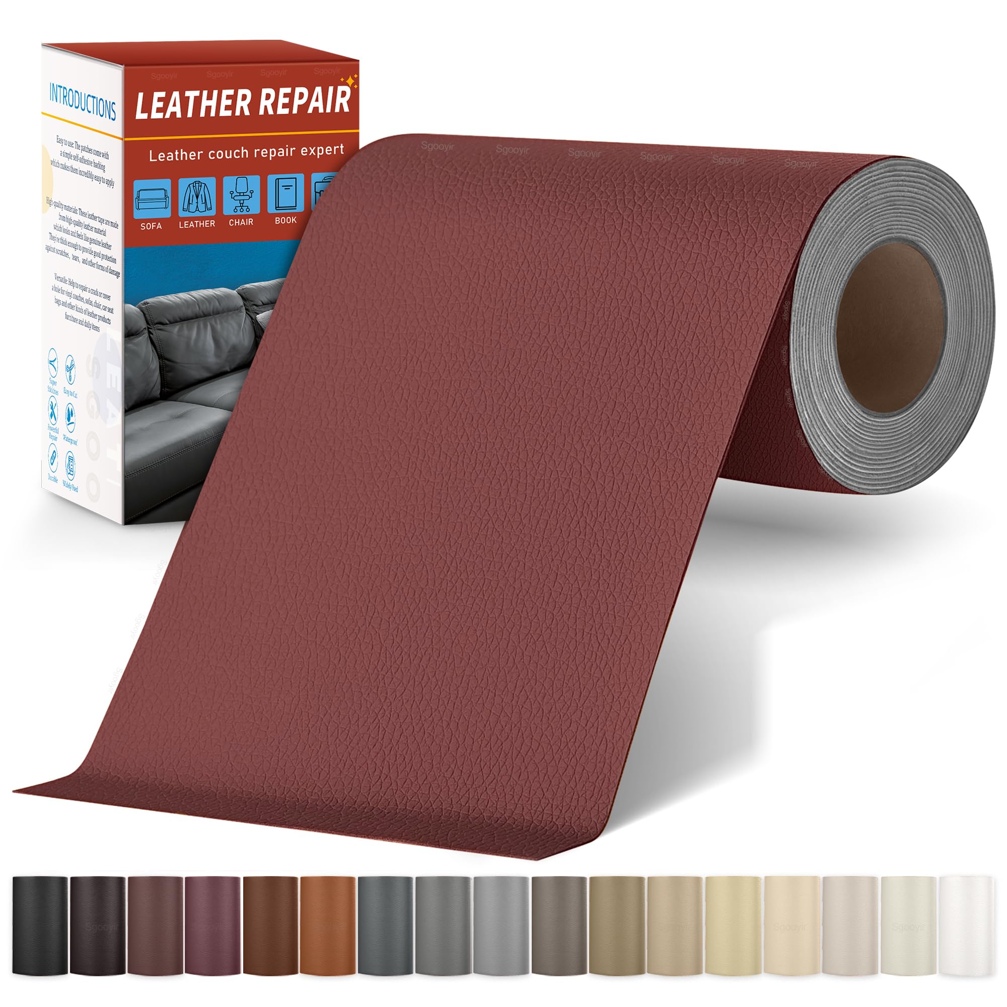 Sgooyir Leder Reparatur Set, Kunstleder Selbstklebend, Kunstleder Reparaturset Flicken Selbstklebend Patch für Autositze, Sofa, Jacken, couch, MöbelV