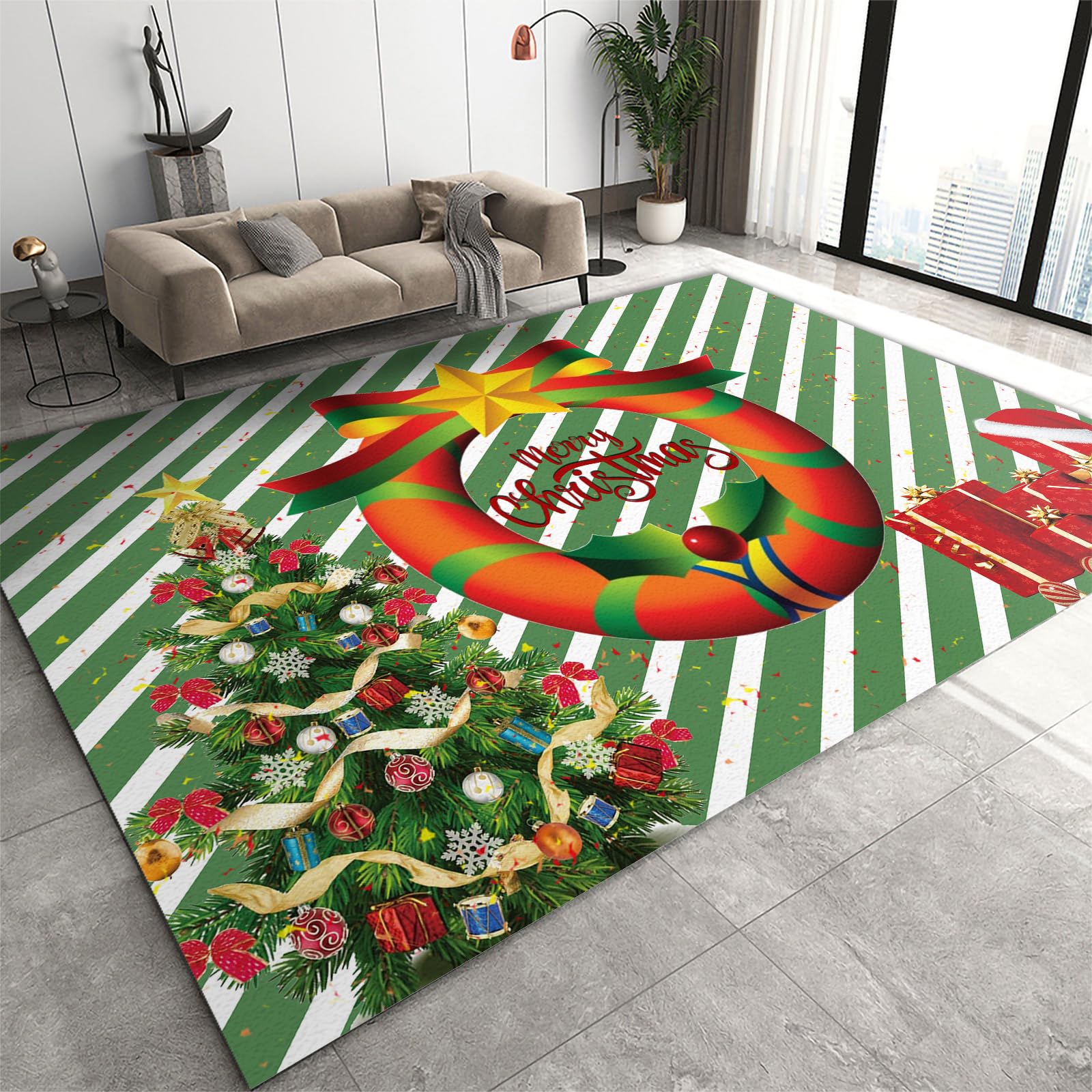 Area Rug 180x270cm Christmas Rugs for Living Room, Merry Christmas Christmas Tree Rug, Bath Mats for Bathroom Floor Premium Non Slip Machine Washable Low Pile Foldablefor Home Office High-Traffic