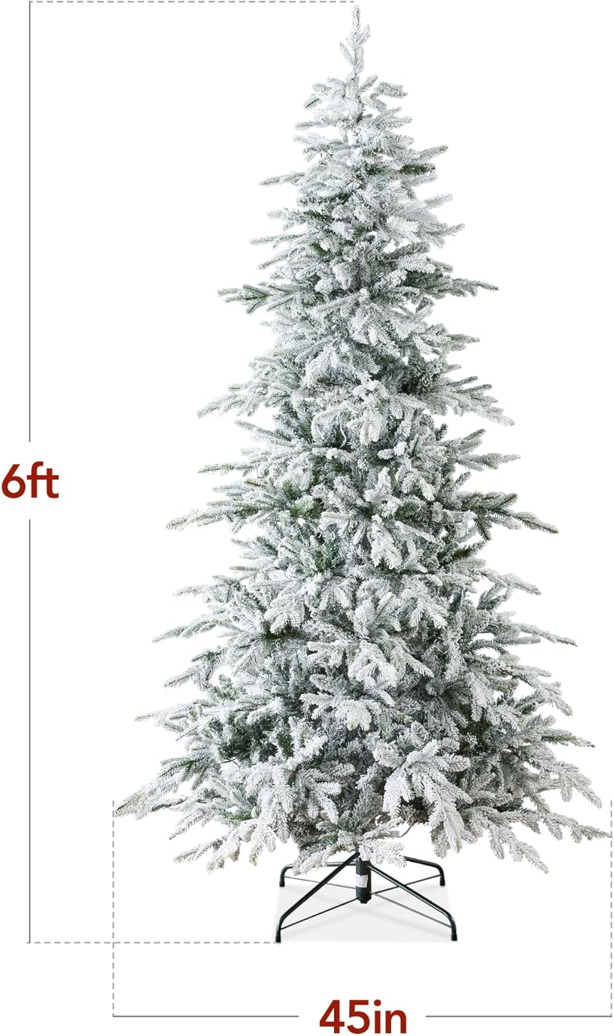 Best Choice Products Lighted Aspen Christmas Tree, 6ft Flocked Artifical Noble Fir, Pre-Lit White & Multicolored LED Lights Premium Holiday Décor - Green