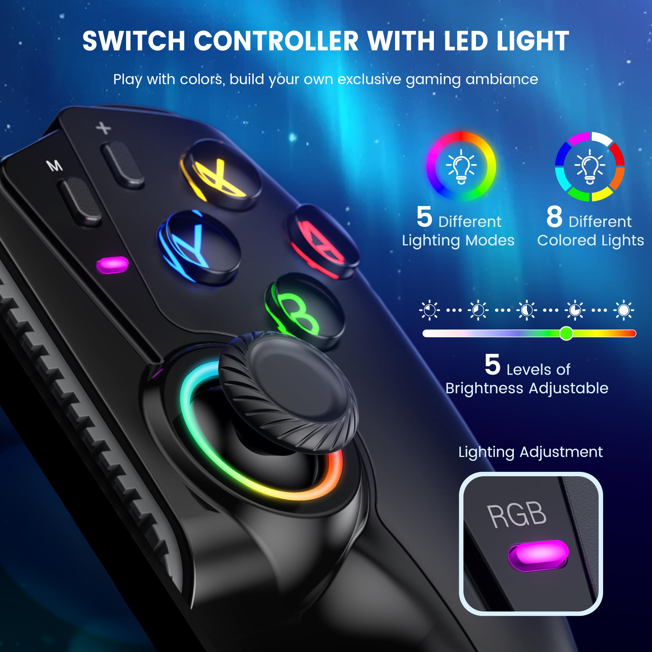 Switch Controller, Bluetooth Cellulare Controller per Switch 2/Switch/Switch OLED con Effetto Hall, Joysticks/Hall Trigger, Controller Switch Compatibile con IOS/Android/Xbox Cloud/Steam Link/Geforce