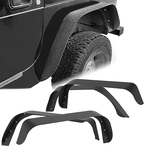 YITAMOTOR Guardabarros delanteros y traseros planos compatibles con Jeep Wrangler TJ 1997-2006, juego de 4 guardabarros de rueda de acero todoterreno