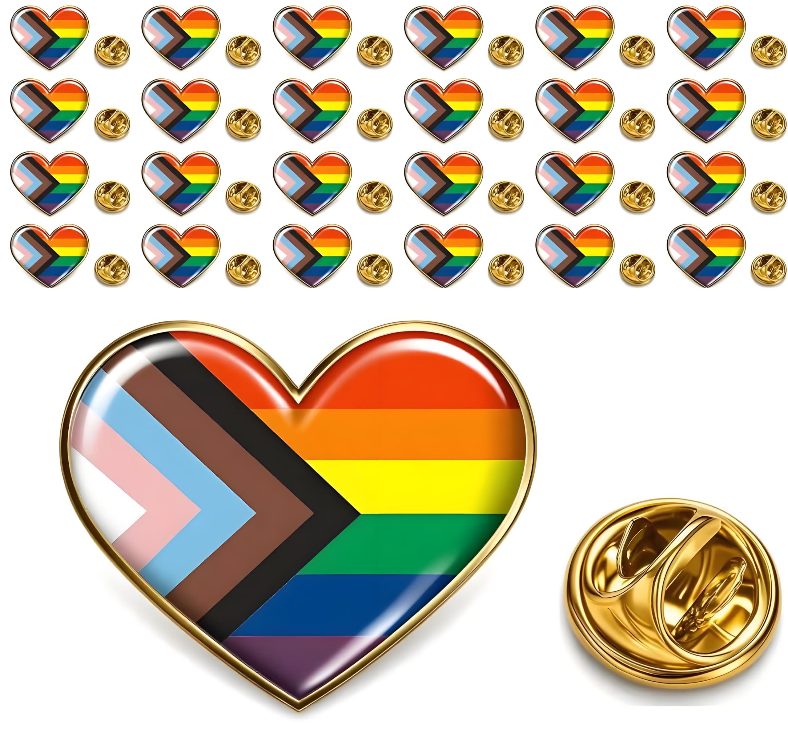 25/50/100 pieces Metal Hearts Inclusive Progress Pride Pin Rainbow Gay Flag LGBTQ Progressive Lapel Pins for clothing Backpack hat Pride Month Decoration Gift Bulk