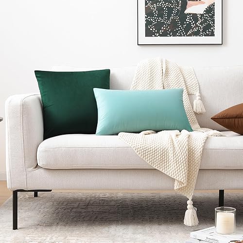 Miniatura 6 de Mixhug Fundas de almohada decorativas, fundas de cojín de terciopelo, fundas de almohada sólidas para sofá y cama, color verde oscuro, 20 x 20