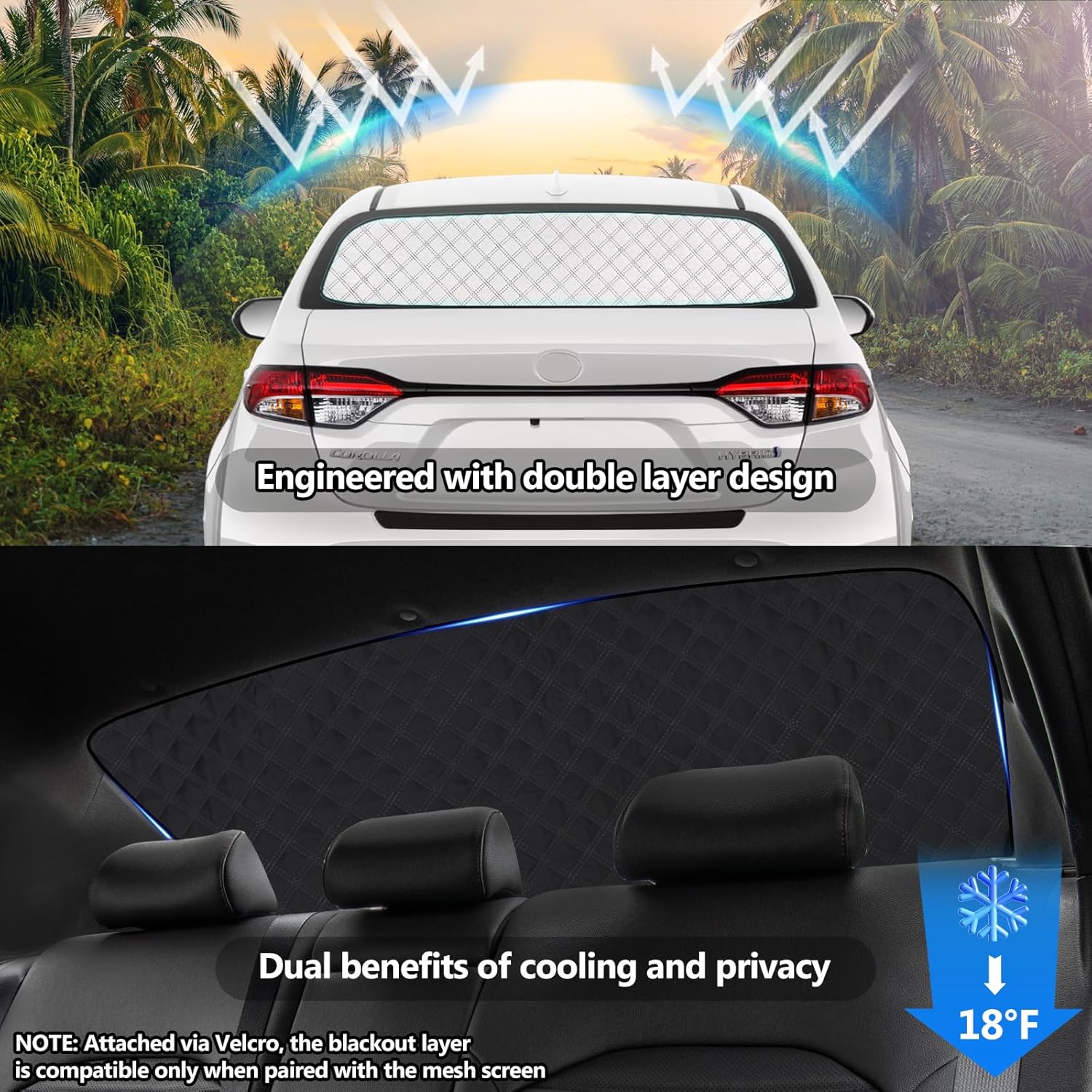 ZATOOTO Rear Windshield Sunshade for 2019-2024 Toyota Corolla Back Window Sun Shade Double Layer Design for Sunshade and Privacy Sun Blocker Rear Window Shade(Exclusively for Sedan Version)