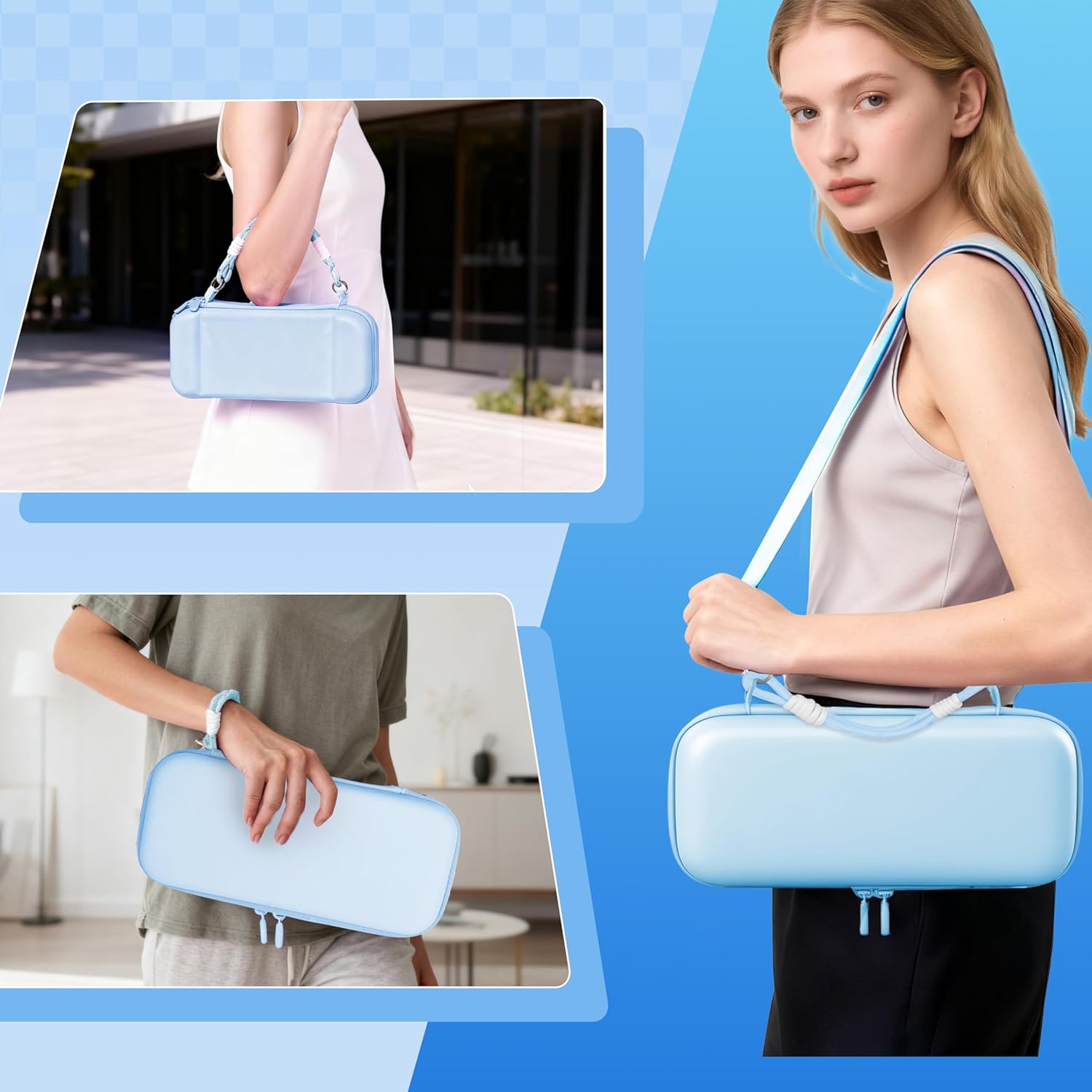 TIKOdirect Carrying Case for Switch 2, Portable Case with 24 Game Card Slots, Wrist Strap, Shoulder Strap, Protective Shell, 2 Thumb Grips and Screen Protectors, Blue