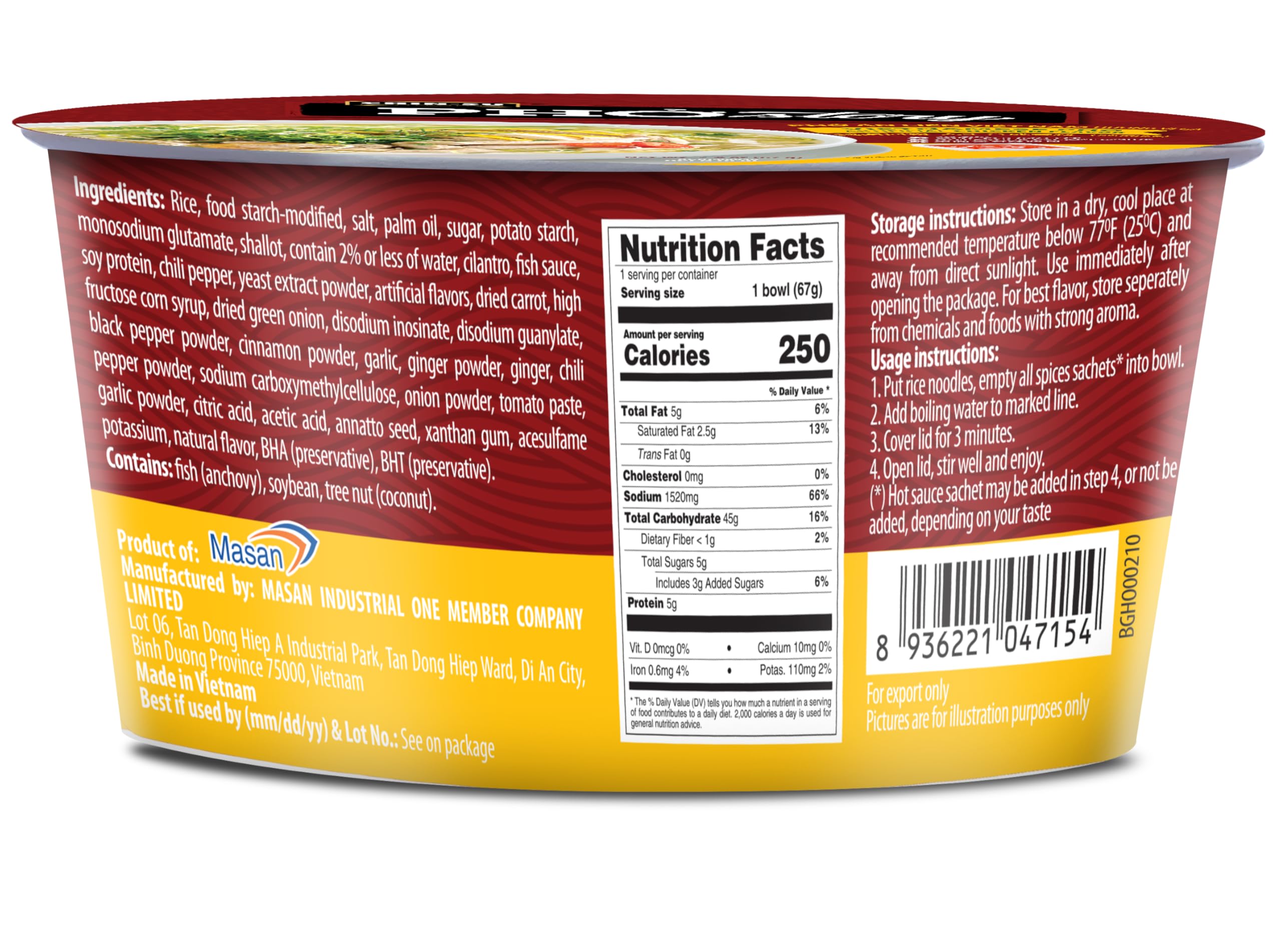 CHIN-SU Vietnamese Pho Noodle Bowl, Chicken Flavor, 2.4 oz, Instant Soup with Rice Noodles