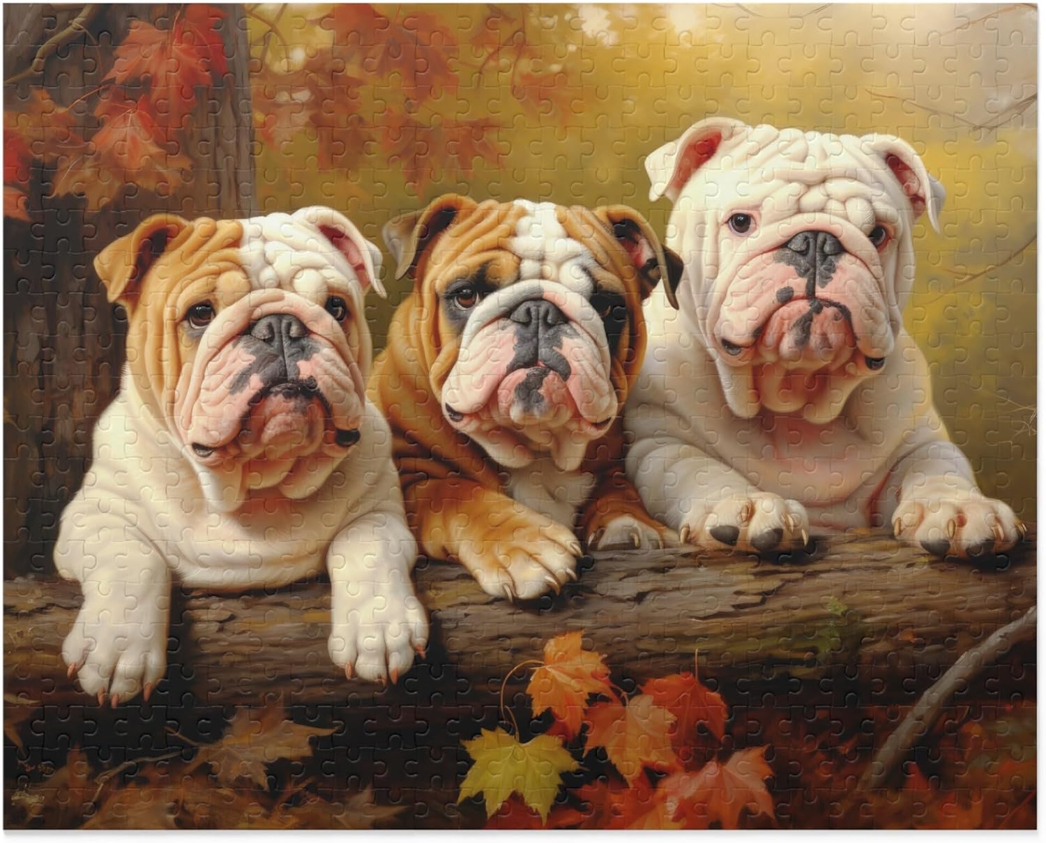 1000 Pieces Jigsaw Puzzle for Adults - English Bulldogs in Autumn Park - Wooden Puzzle,Animal Puzzles for Youth Children Home Decor Entertainment Fun Game Best Gift