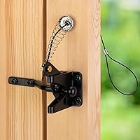 SANKINS Self-Locking Gate Latch with Spring Cable Pull - Heavy Duty Black for Wooden Fences, Pools, Gardens, Sheds