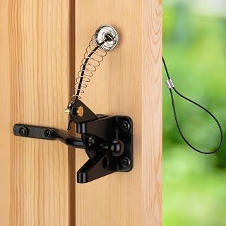 SANKINS Self-Locking Gate Latch with Spring Cable Pull - Heavy Duty Black for Wooden Fences, Pools, Gardens, Sheds
