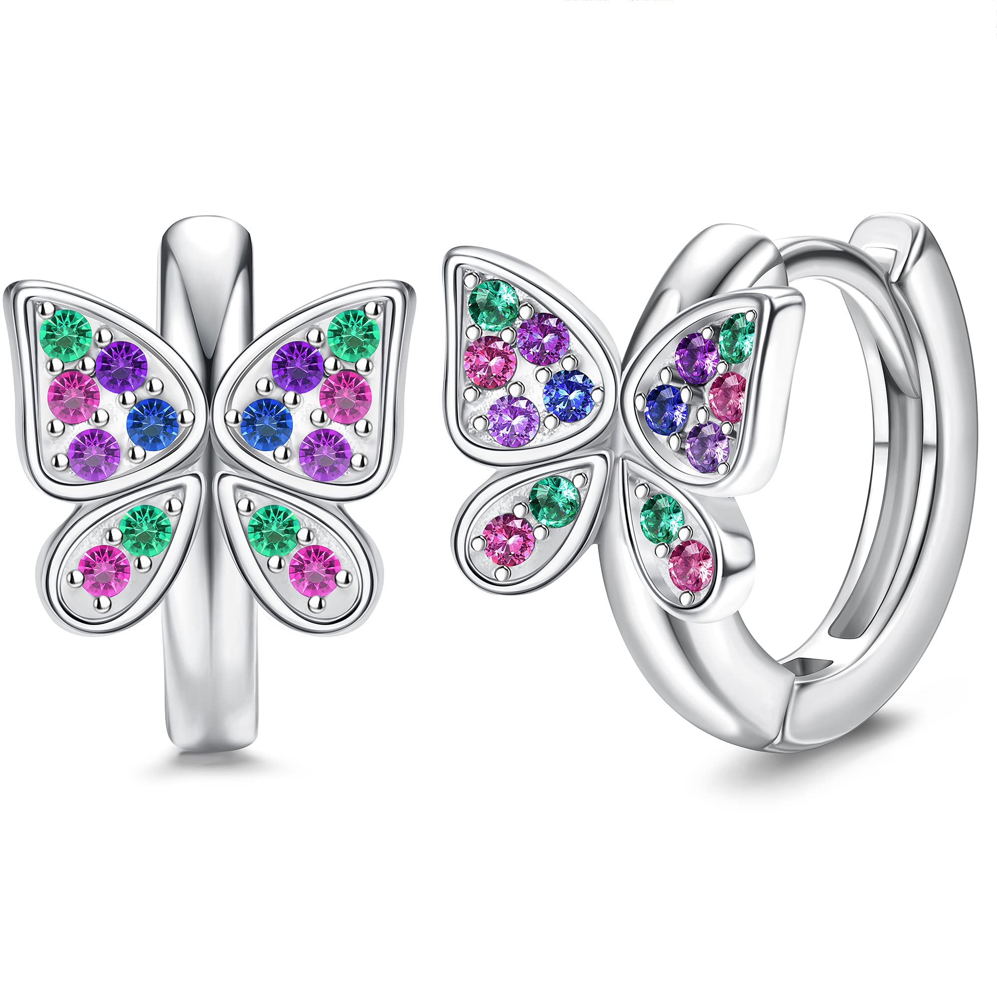 YADOCA Pendientes de Plata de Ley 925 Pendientes de Mariposa para Mujeres Niños Niñas Pendientes de Aro de Mariposa Multicolor Hipoalergénico Regalo para Niñas