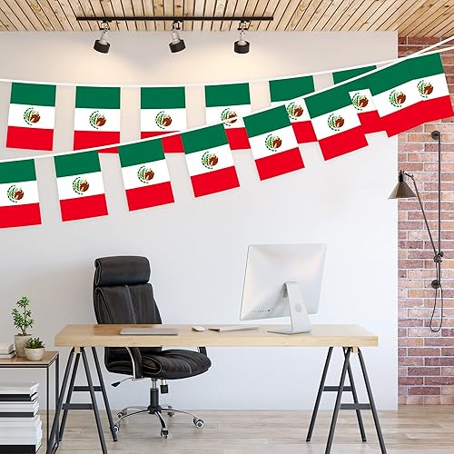 Miniatura 3 de G128 Bandera mexicana de México | Bandera de 8.2 x 5.5 pulgadas, cuerda completa de 33 pies | Poliéster 150D impreso, decoraciones para bar,