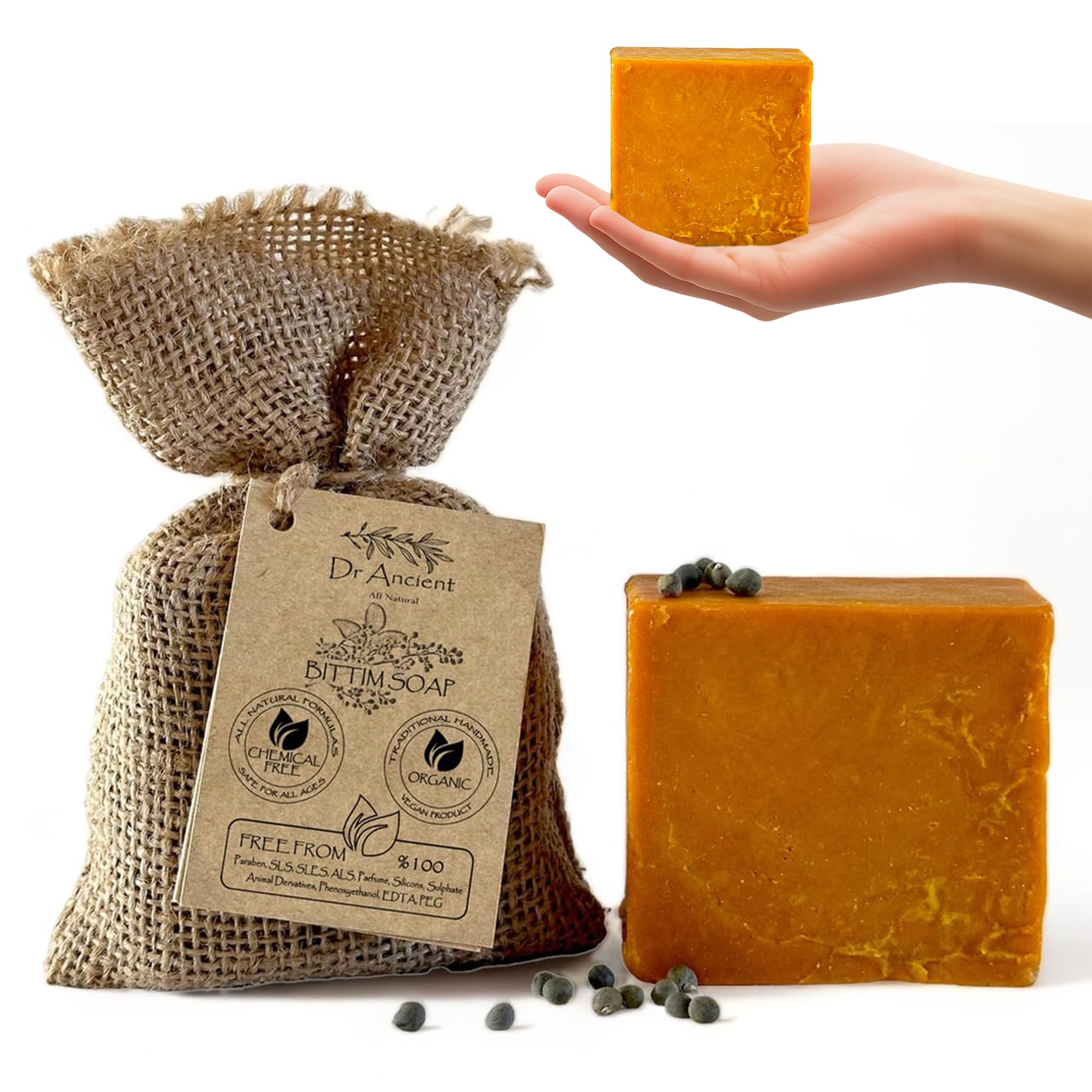 Dr.Ancient Wild Pistacia Bittim Soap Bar Organic Natural Vegan Traditional Handmade Antique - Anti-Dandruff, Hair Loss, Antibacterial - No Chemicals, Pure Natural Soaps!