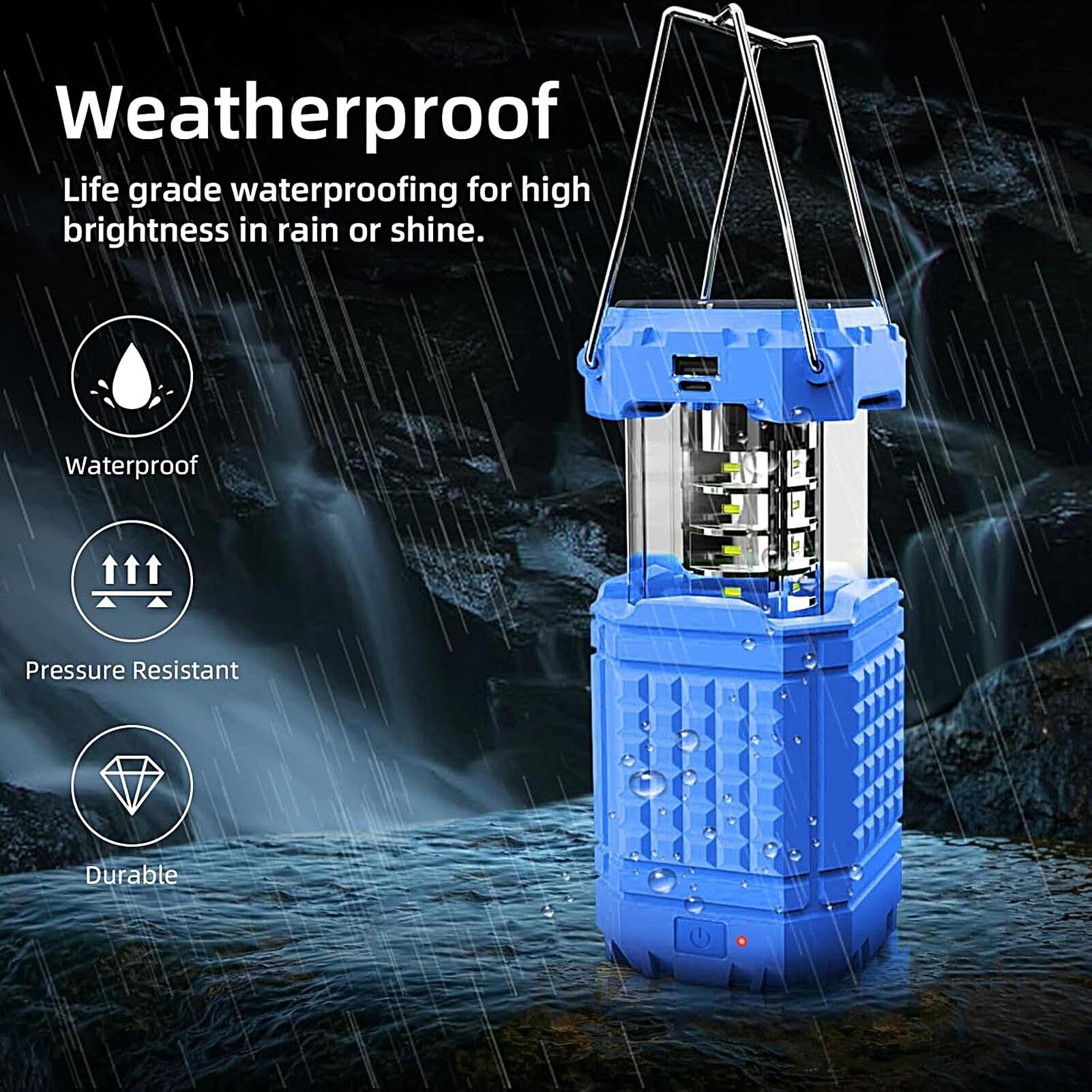 Lampada da campeggio solare da appendere con una manovella | Lampada da tenda ricaricabile USB per pesca, spiaggia, barbecue, arrampicata, campo, giardino, cortile, cortile, patio