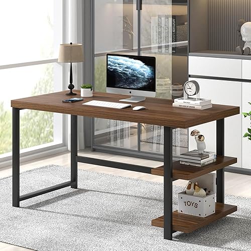 Miniatura 3 de FOLUBAN Escritorio para computadora de 47 pulgadas, escritorio pequeño para el hogar y oficina con estantes de almacenamiento, mesa de estudio,