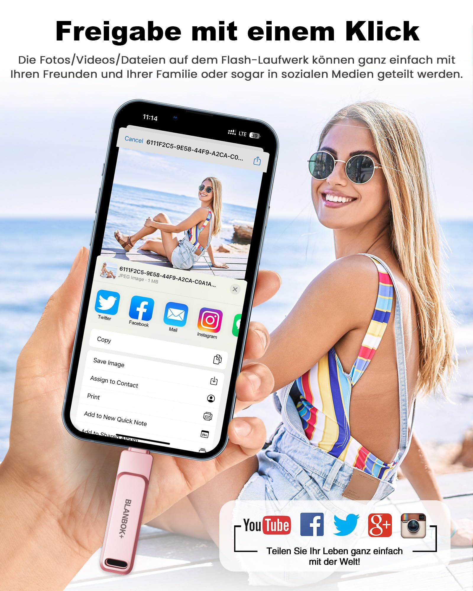 Chiavetta USB per telefoni cellulari, unità flash 3 in 1 per iPhone, iPad, Android e PC, memoria portatile ad alta velocità USB 3.0, stick per backup di foto e dati (Rosa, 512 GB)