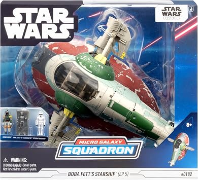 Star Wars Micro Galaxy Squadron Boba Fett Spaceship Ep 5 - 7 Vehicle with Flight Display Stand and 3 1 Micro-Figure Accessories