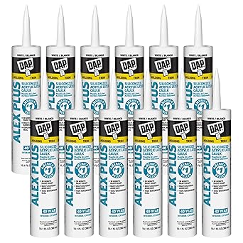 12 Pack DAP 18101 Alex Plus Acrylic Latex Caulk Plus Silicone - White 10.1-oz Cartridge (18152)