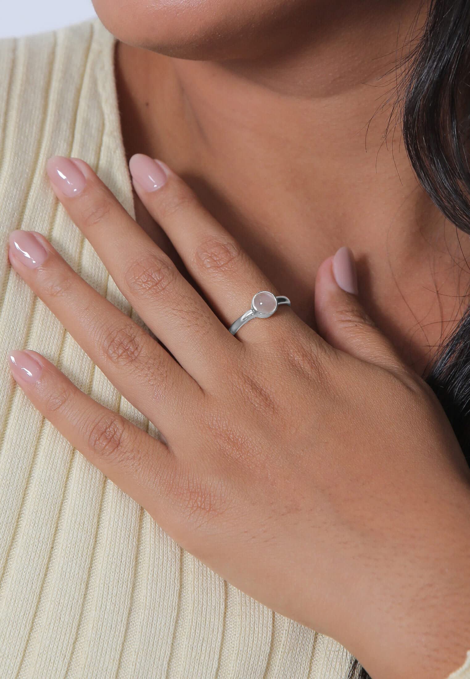 Elli Ring Damen Solitär mit Mondstein in 925 Sterling Silber